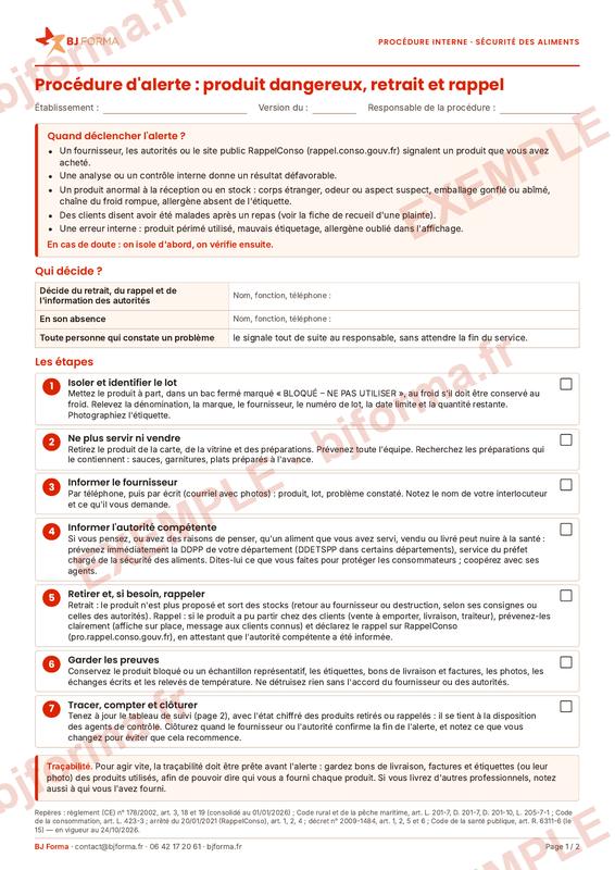 Procédure d'alerte : produit dangereux, retrait et rappel