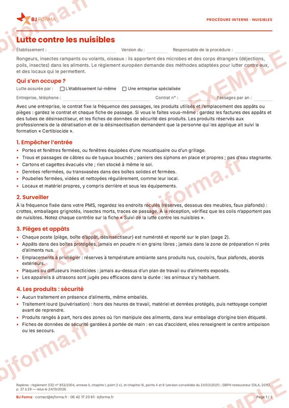 Procédure de lutte contre les nuisibles